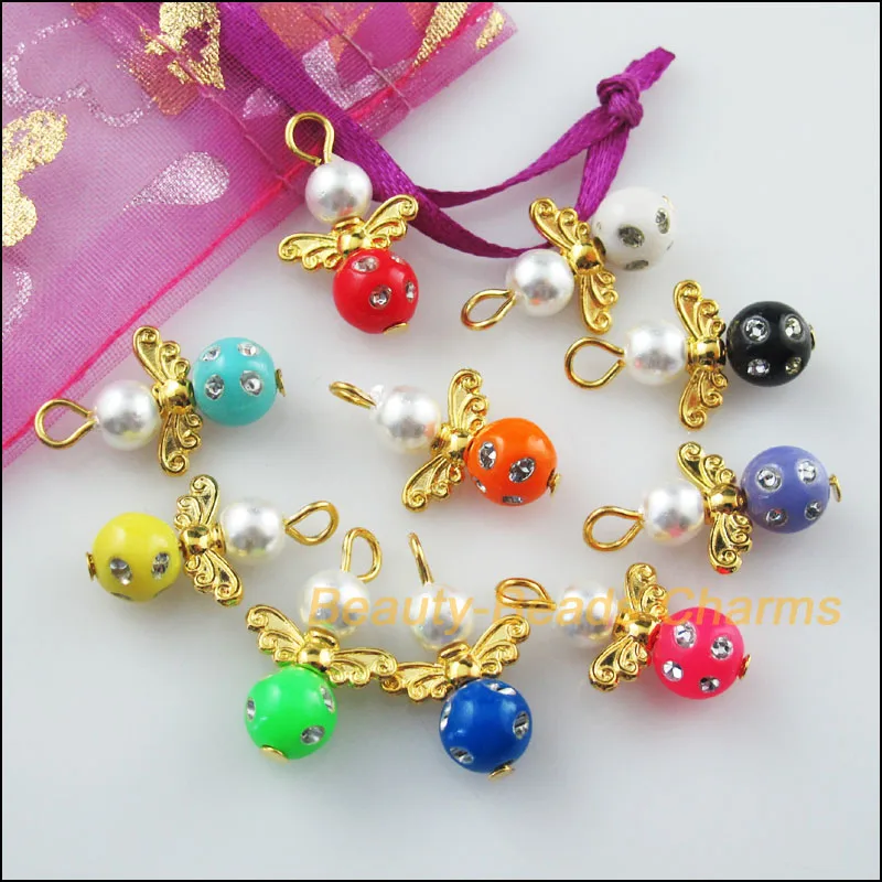 Мода 20 Новые шармы смешанные танцующий Ангел золото Цвет кулоны крылья