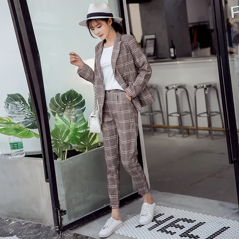 2018 Новое поступление женские комплекты из 2 предметов клетчатый ассиметричный