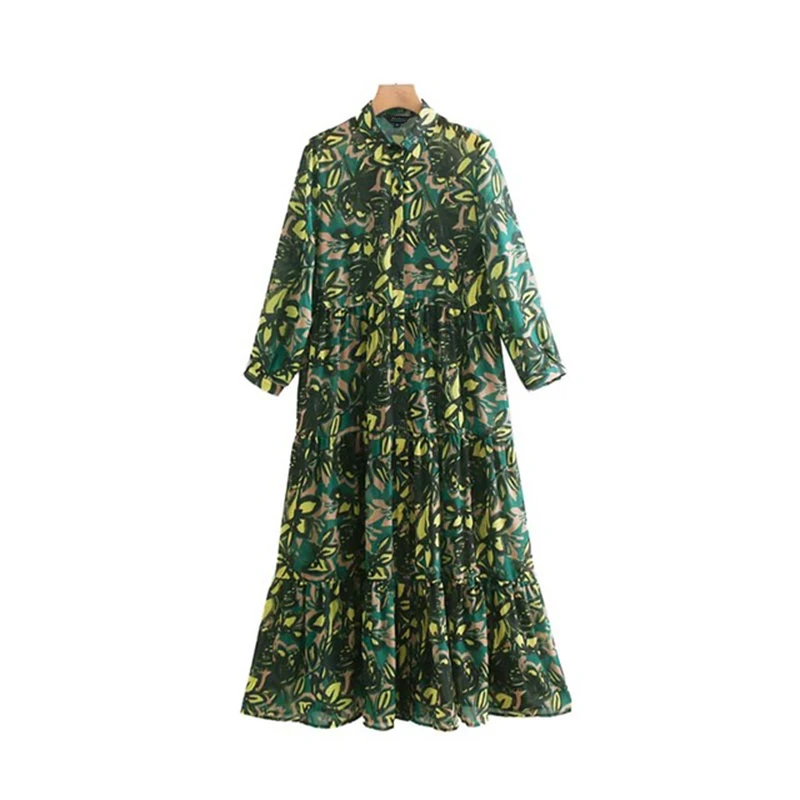 Boho Винтаж зеленое платье с цветочным рисунком для женщин повседневные три четверти пляжные Вечерние Длинное платье летние большие Размеры платье vestidos