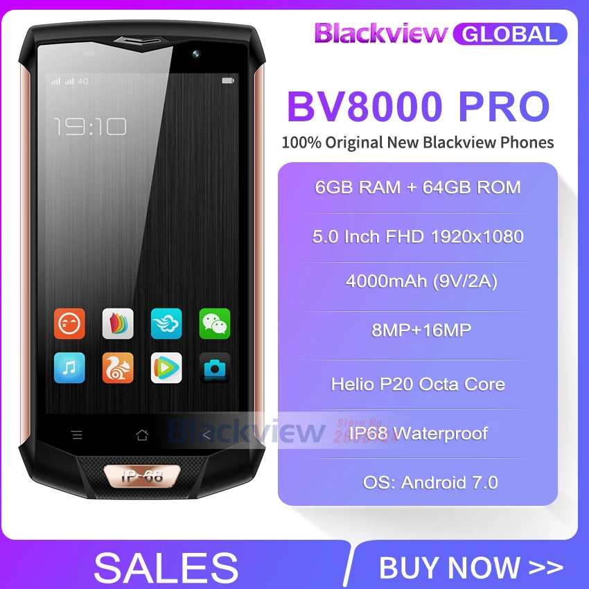 Blackview BV8000 Pro мобильный телефон IP68 Водонепроницаемый Android 7,0 5," FHD MTK6757 Восьмиядерный 6 ГБ+ 64 ГБ 16 МП боковой сенсорный NFC Смартфон