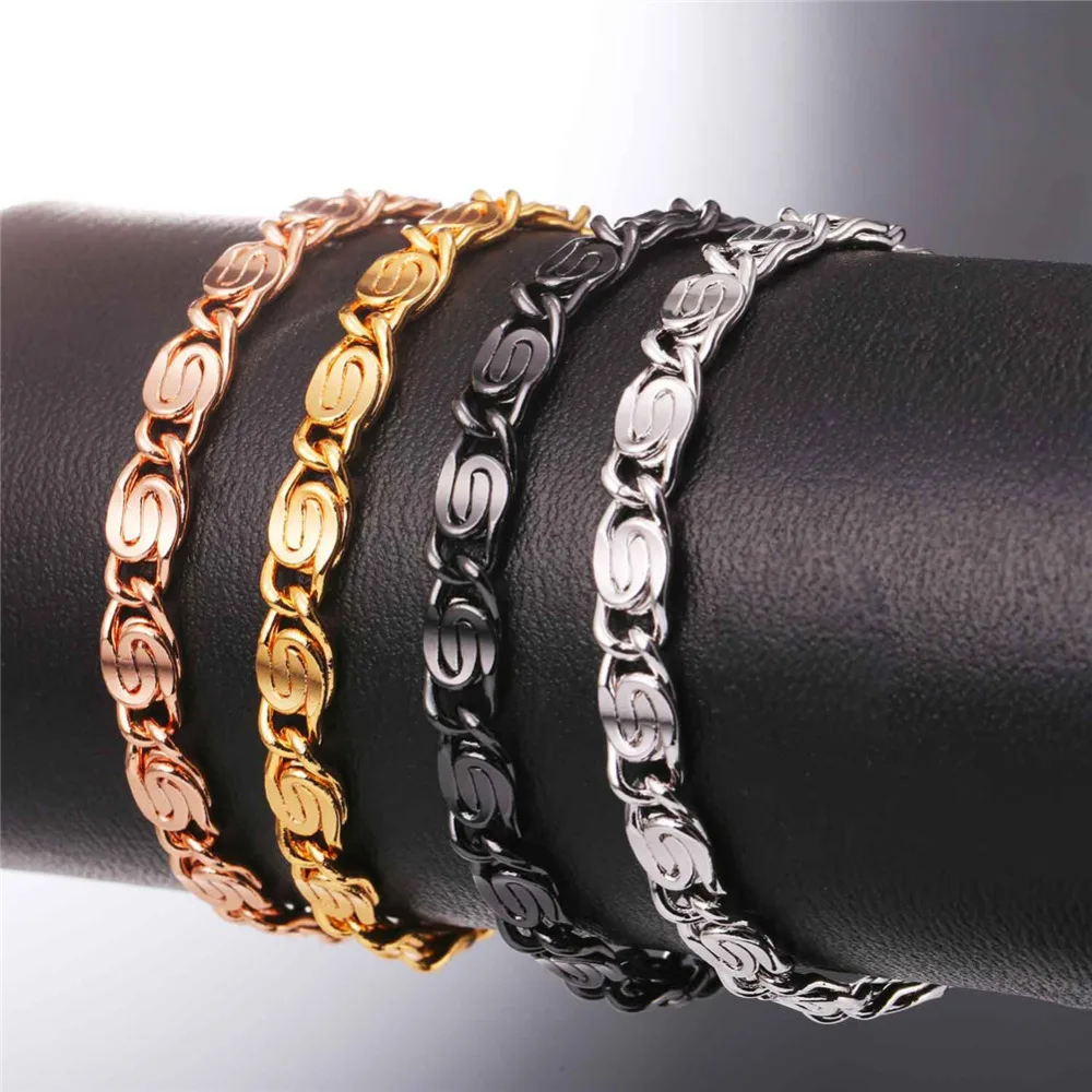 U7 Цепочка На Руку Мужская Улитка Браслет Розовое Золото/Золотой/Серебристый Цвет