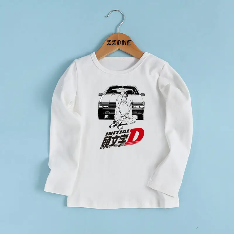 Kids Cool Car Design Clothes Boys and Girls Anime AE86 Initial D Drift Print T shirt Children Long Sleeve T-shirt LKP2419 | Детская