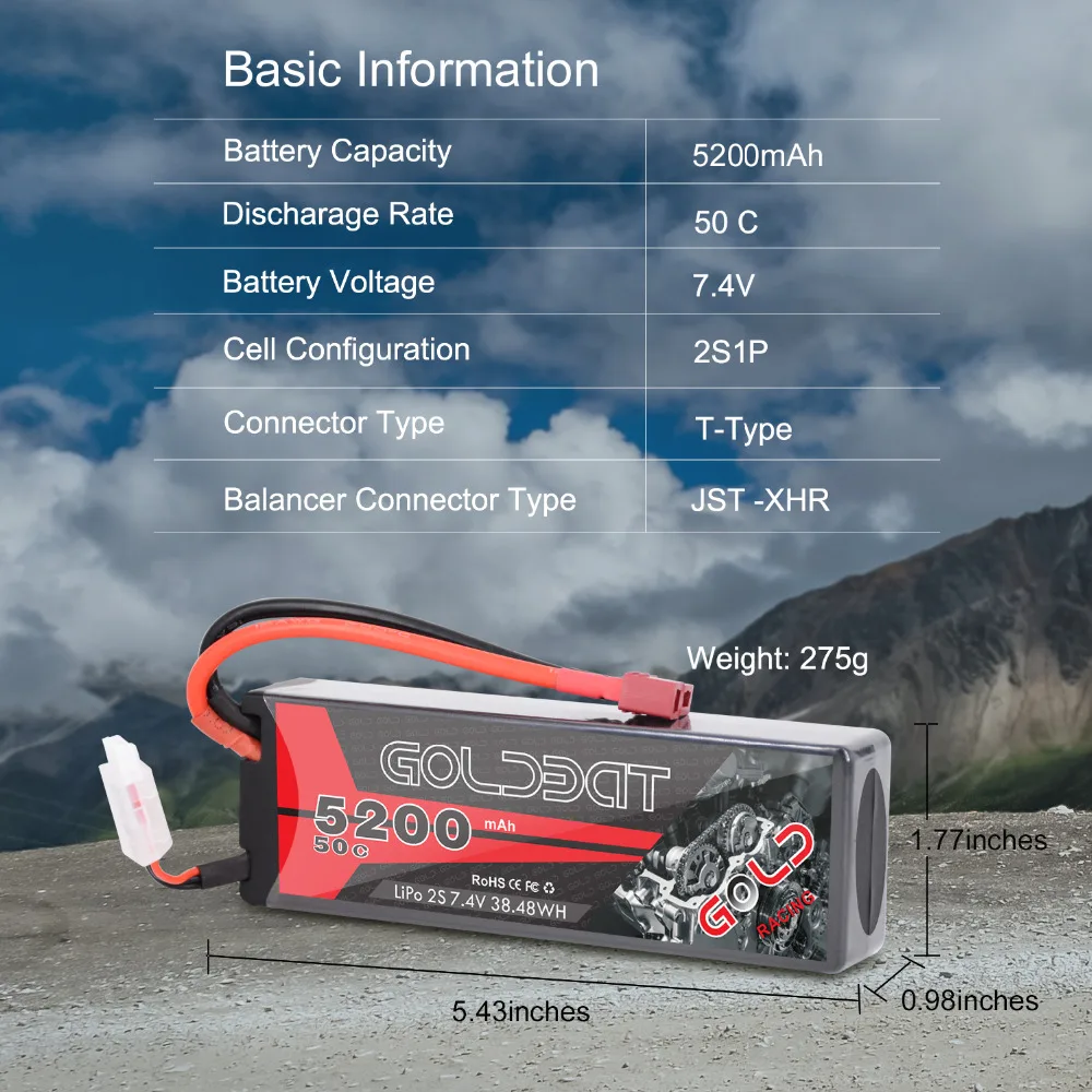 2 единицы GOLDBAT Lipo батарея для RC 5200mAh 7,4 V 50C 2S LiPo батарея с Deans XT60 Разъем для RC автомобиль грузовик Truggy Танк Helicopt