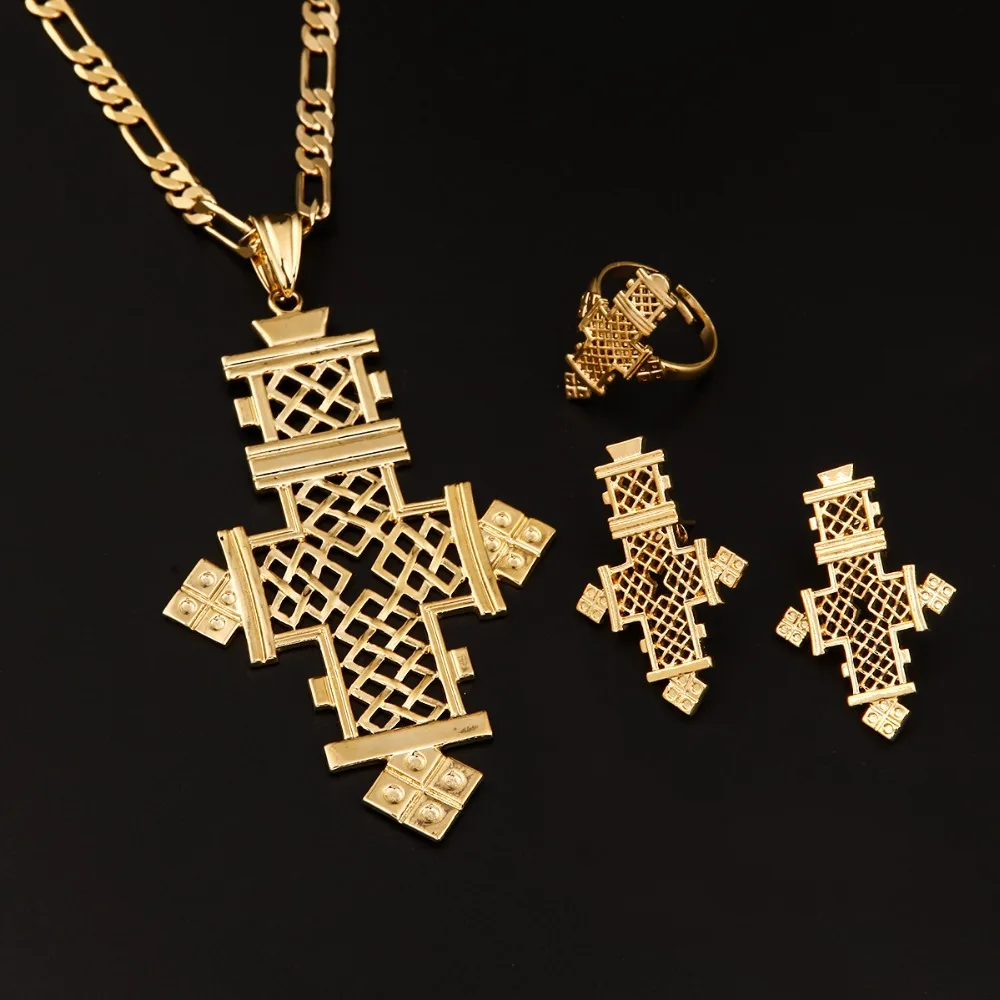 Комплект из колье серёг и кольца золотистого цвета|earrings ring set|set goldethiopian jewelry |