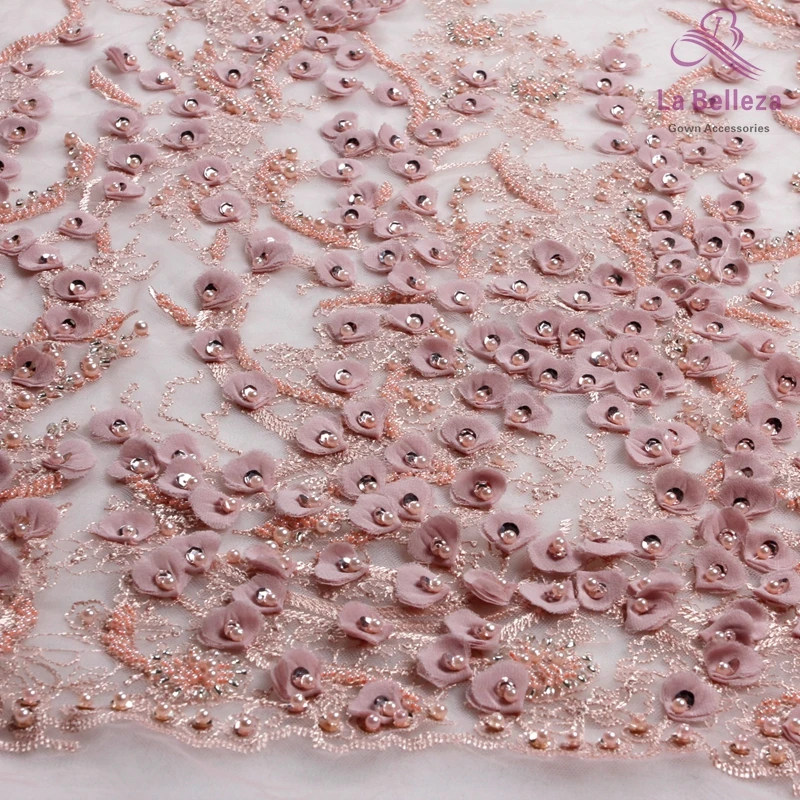La Belleza новые черные/белые/бежевые тяжелые 3D цветы ручной работы Бисероплетение Свадебное/вечернее платье кружевная ткань SNDD1801 1 ярд