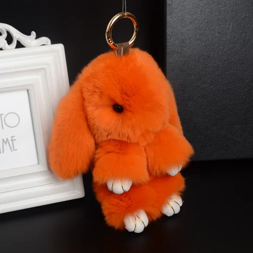 Orange Кролик рекс меховой брелок милый кролик кукла брелок подвеска 13 Цветов бумажник пом автомобиля подвеска с лучший подарок - Цвет: Orange