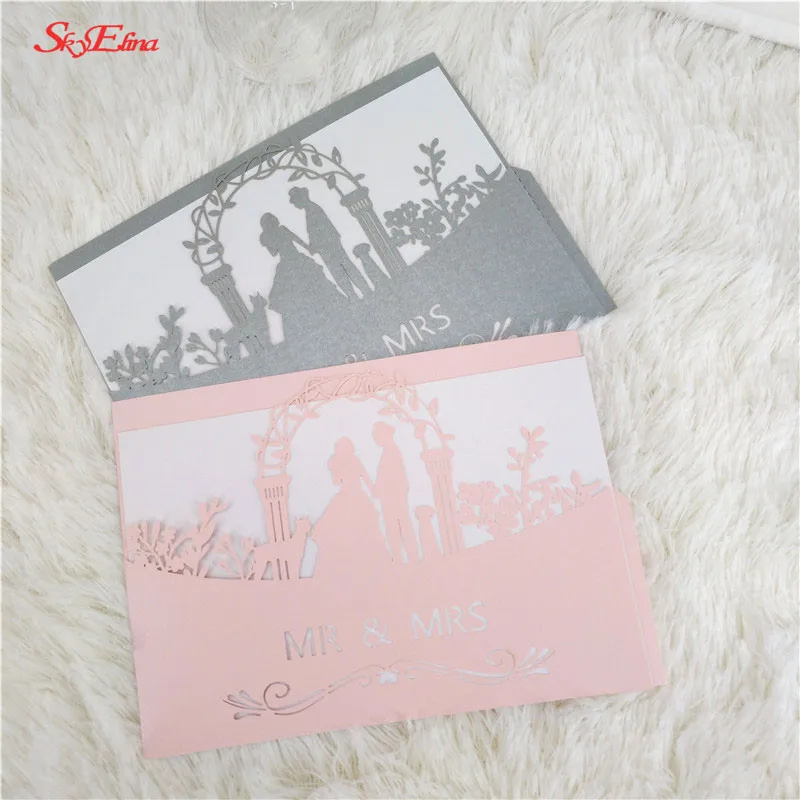 Лазерная резка свадебные пригласительные карты элегантный заказ с лентой