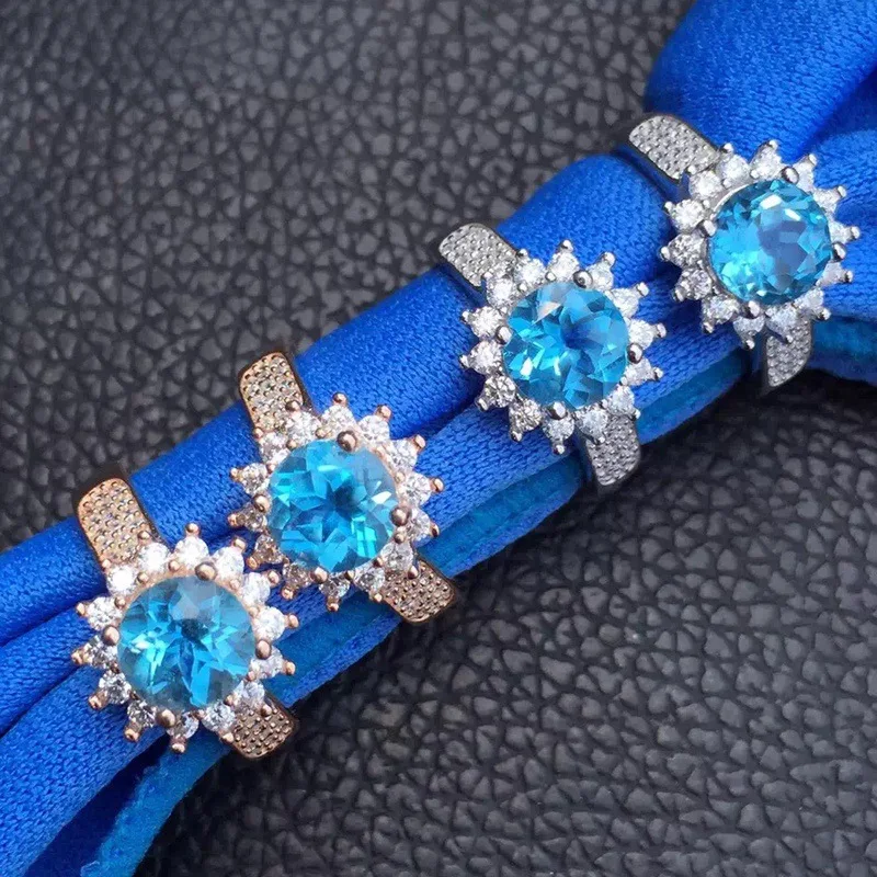 Женское кольцо SHIQING Nature с голубым топазом из стерлингового серебра 925 пробы