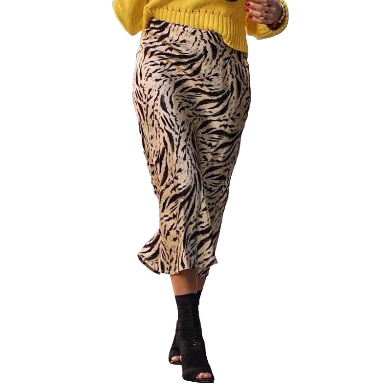 Женская винтажная юбка в стиле бохо с высокой талией и принтом животных кожа