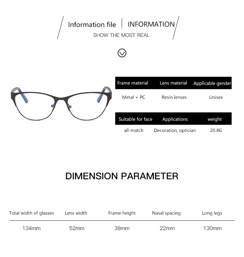 BOYSEEN Flat light cat eye glasses computer eye protection flat mirror men and women frame glasses reading glasses 801