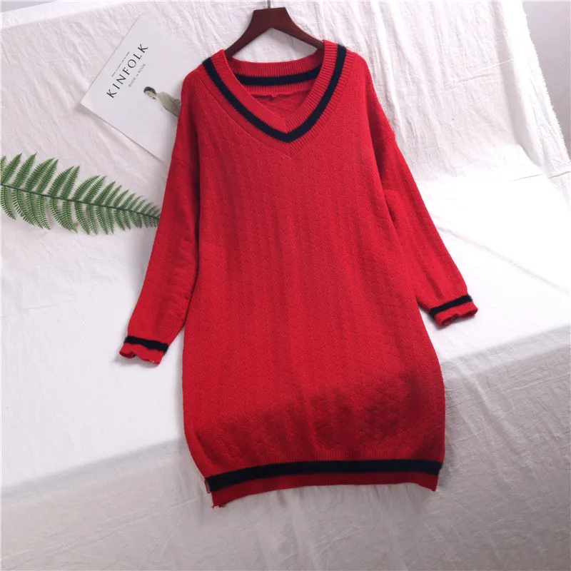 Женское длинное платье-свитер с V-образным вырезом | Женская одежда