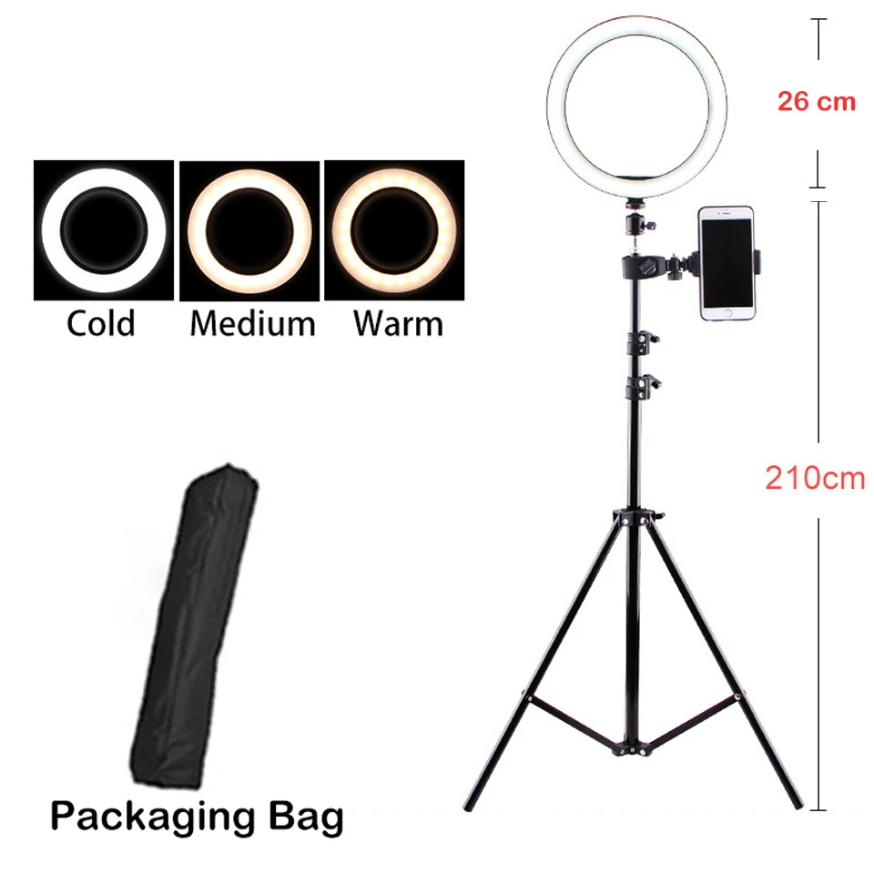 26lightX210tripod BAODELI USB 16 26 см селфи кольцо свет профессиональный штатив подставка для Dslr мобильного телефона держатель блогер вьедо аксессуары - Цвет: 26lightX210tripod