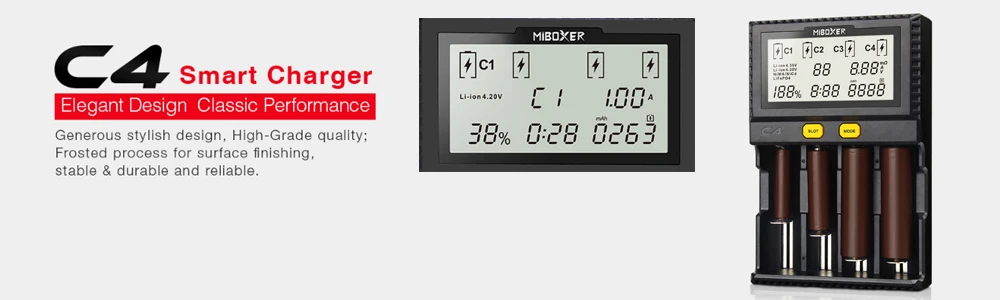 Miboxer C4 Plus lcd Smart 18650 зарядное устройство 2.5A для литий-ионных IMR ICR LiFePO4 18650 14500 26650 21700 AAA AA батареи
