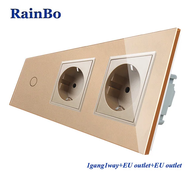 RainBo Кристалл-стеклянная панель-электронный-настенная розетка-ЕС сенсорный выключатель управления-экран настенный светильник-переключатель 1ганг-1way A39118E8ECW/B - Цвет: Gold