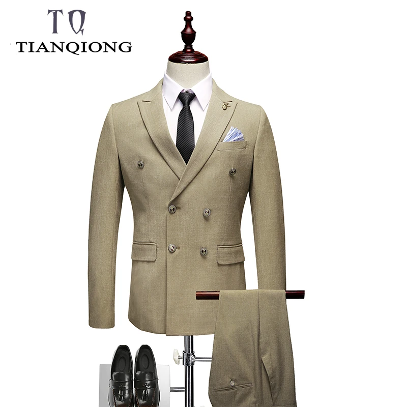 Новый двубортный костюм для мужчин 2019 Slim Fit костюмы с брюками жилет мужской
