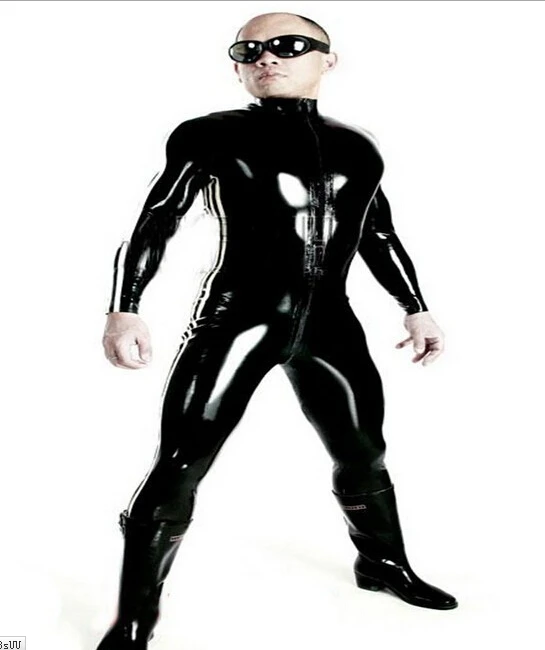 Латексный комбинезон из искусственной кожи черный стрейчевый боди ПВХ