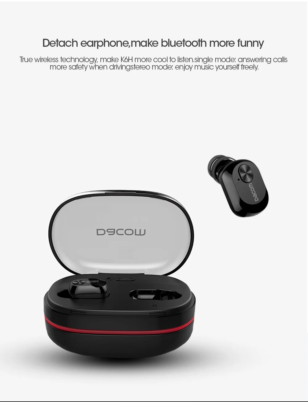 Dacom K6H TWS настоящие беспроводные наушники, мини-гарнитура для близнецов, стерео Bluetooth наушники, беспроводные наушники с 1100 мАч коробкой