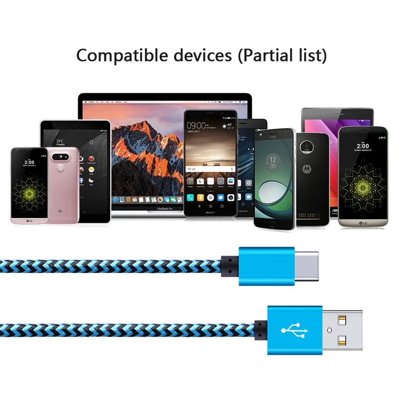 Нейлоновый кабель usb type-c для быстрой зарядки для Xiaomi huawei samsung Galaxy S10 S9 Plus, короткий кабель type-c для зарядки и передачи данных
