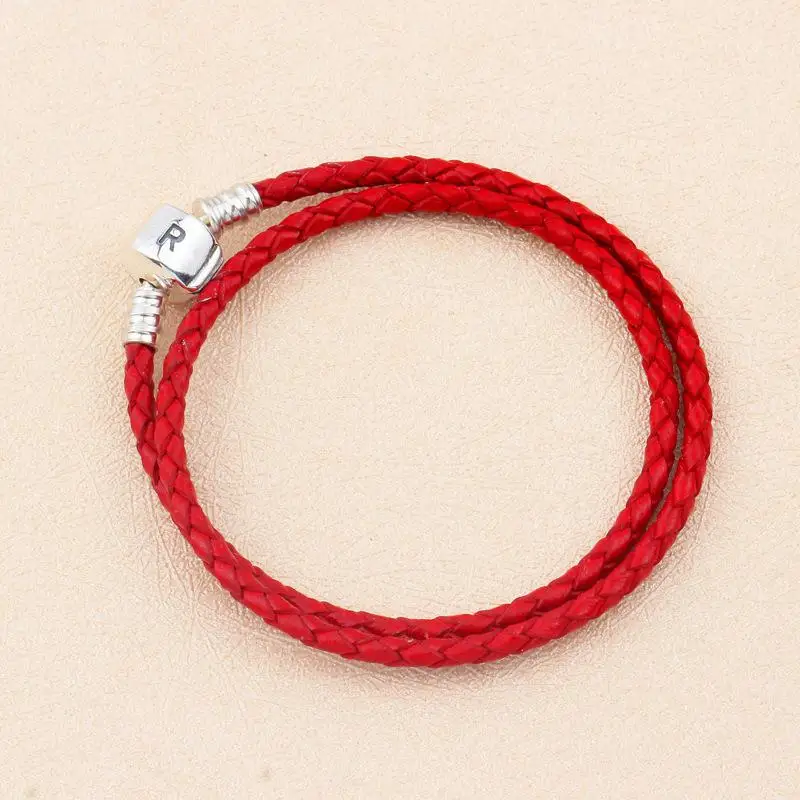 Аутентичные 925 пробы серебряные моменты змея Двойная кожаная застежка талисманы Браслет Подходит Европейский браслет ювелирные изделия подарок