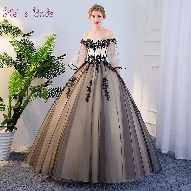 He's Bride Luxury Boat Neck Flare Sleeves Lace Up Back Floor-Length Ball Gown Sexy Wedding Dresses Custom Bridal Dress | Свадьбы и