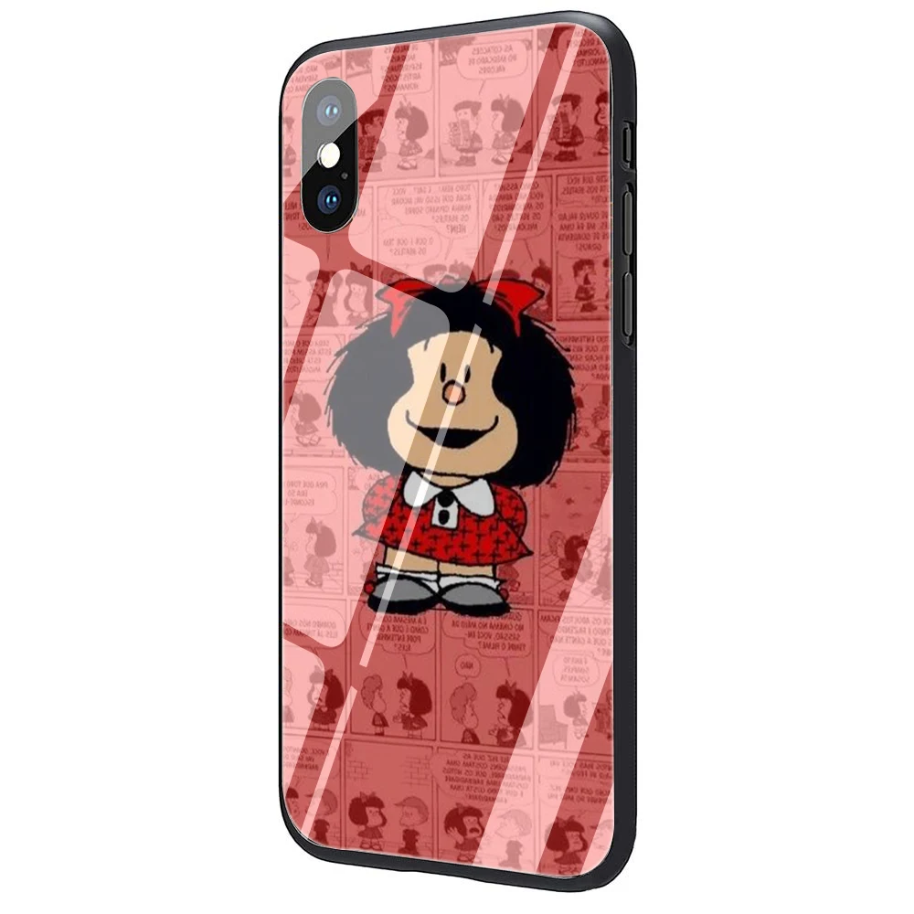G1 Mafalda закаленное стекло ТПУ черный чехол для iPhone 5 5S 6 6s 7 8 plus X XR XS 11 pro Max - Цвет: G1
