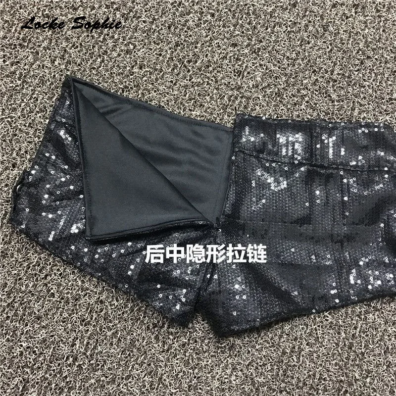 1pcs Low waist Sexy Women's shorts 2021 Summer cotton Sequins Splicing zipper Dance shorts Ladies Skinny super DJ short pants