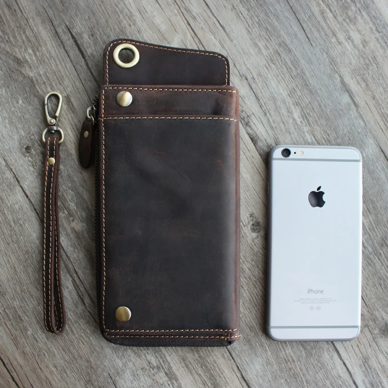 Высокое качество Мужской винтажный двойной кошелек клатч из натуральной кожи