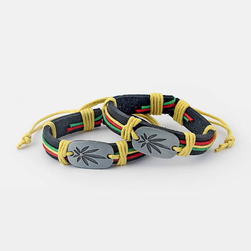 5 шт. Rasta воск шнур горшок лист травы очарование черный кожаный браслет для