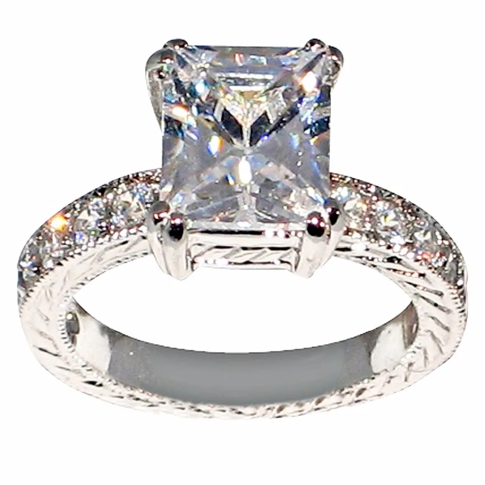 3 в 1 Женское кольцо с фианитом 10 карат|princess cut|white goldcubic zirconia |