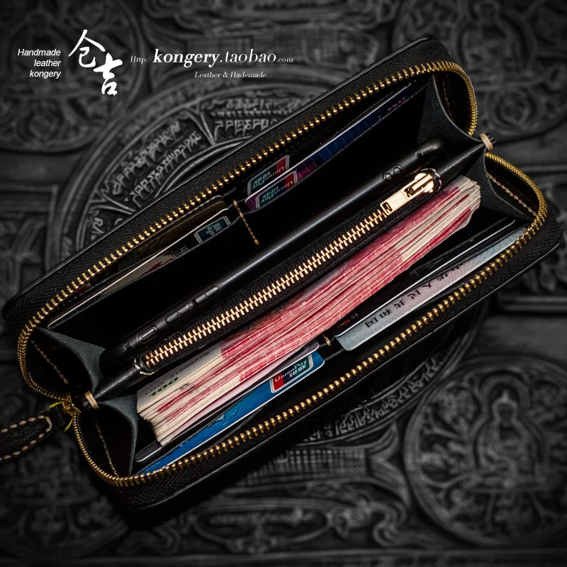 Мужские длинные бумажники ручной работы роскошная сумка на молнии кожаный Ретро
