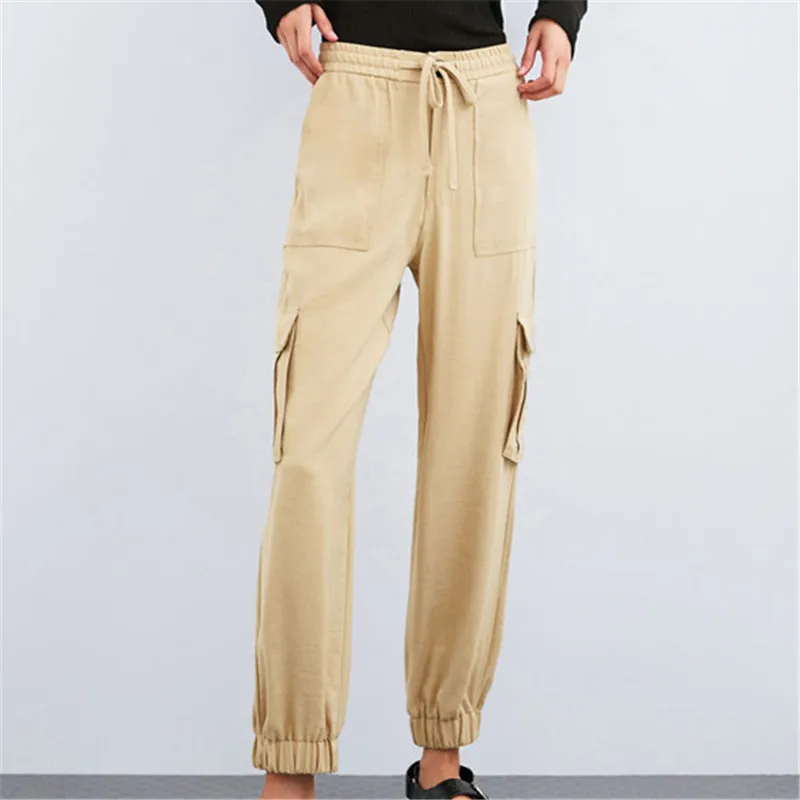 Summer Autumn Women Long Pants 2019 Harajuku Solid Elastic Waist Trousers Casual Female Pockets Streetwear | Женская одежда