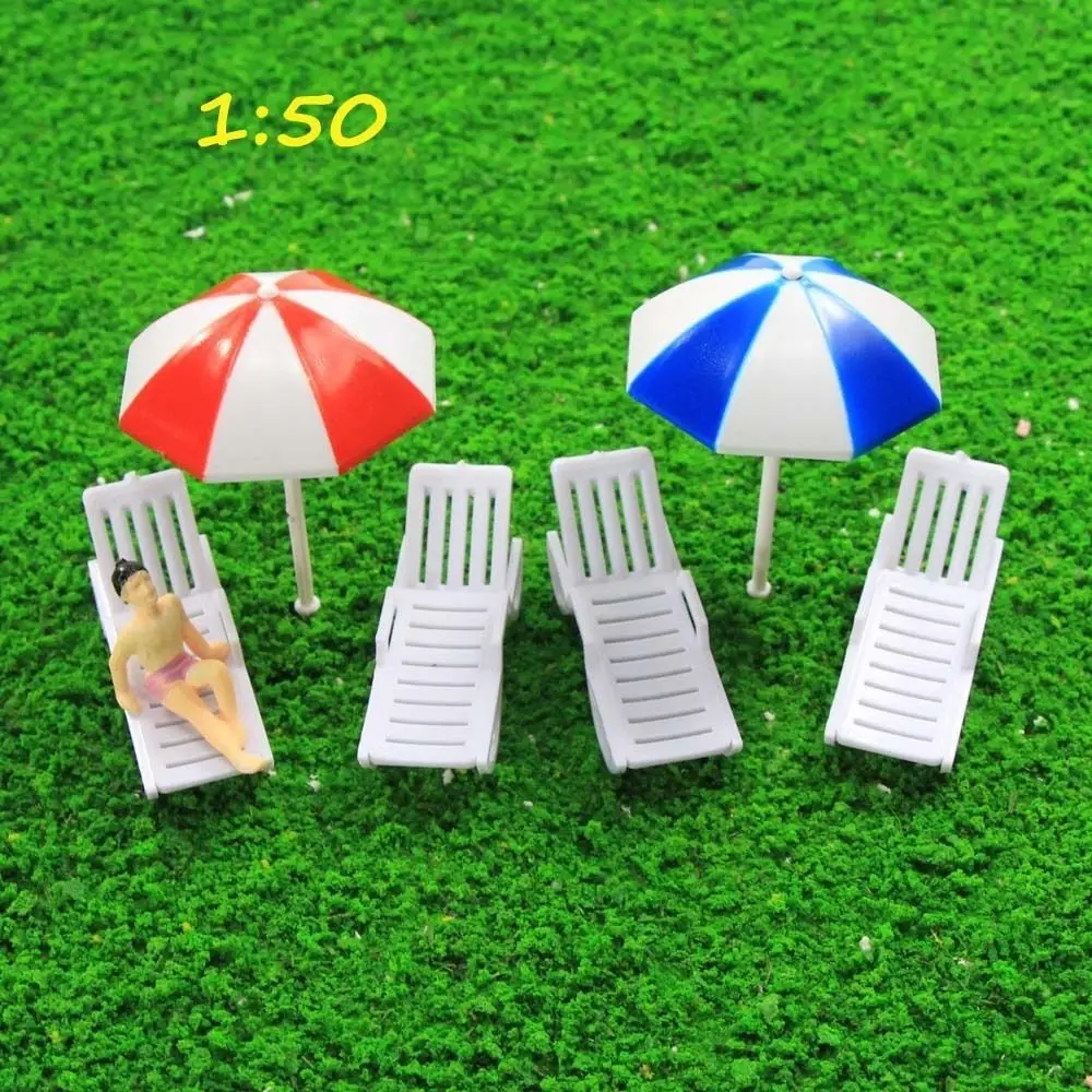 

TYS20050 2 Sets Parasols Sun Loungers Deck Chairs Bench Settee 1:50 Model Train railway Plastic Model Umbrella