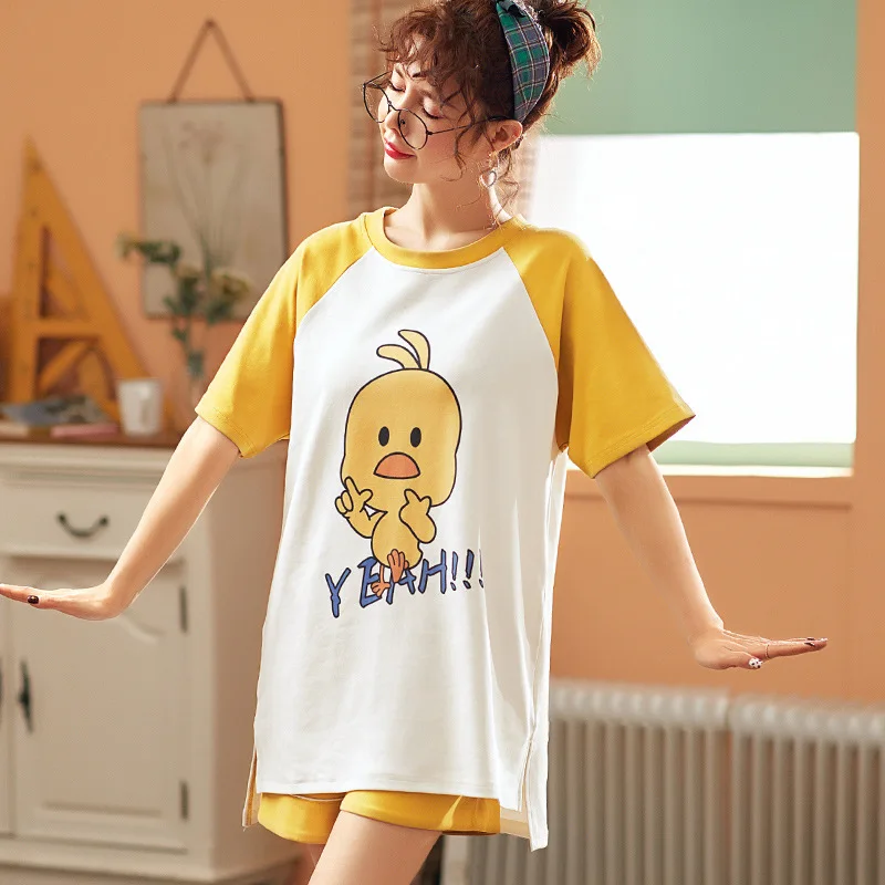 Женский летний пуловер футболка + шорты пижамные наборы тонкая круглая горловина