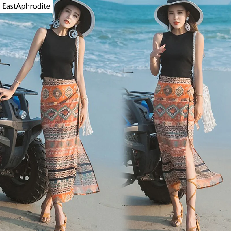 Eastaphrodite Boho разрез с цветочным принтом женские юбка пикантные пляжные длинная