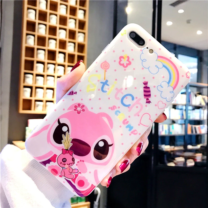 For iphone 7 7plus Cartoon Stitch case Ceramic Cover + Tempered Glass Screen Protector Case for iPhone 8 8plus 6 6s 6SPlus Fudas |