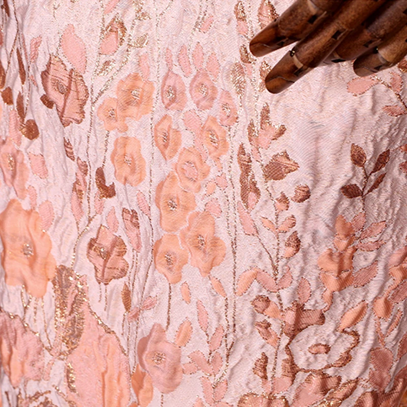 143*158CM 300G/M Weight Light Orange Jacquard Acrylic Polyester Golden Thread Brocade Fabric for Spring Autumn Dress Jacket E982 | Дом и сад