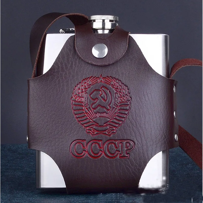 Плоская фляжка для спиртных 4, 8 18 38 48 6 4, 8 8 108 128 178 OZ Виски гидро с двойными стенками из нержавеющей стали с поясом из искусственной кожи чехол подарочный набор для мужчин на заказ - Цвет: 18 OZ with Case