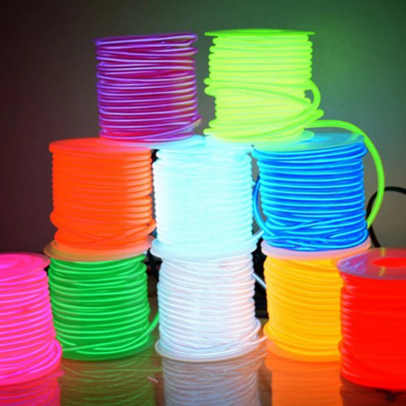EL Wire 50 м 100 200 500 10 цветов трубчатый кабель 2 3 мм Светодиодная лента DIY гибкий