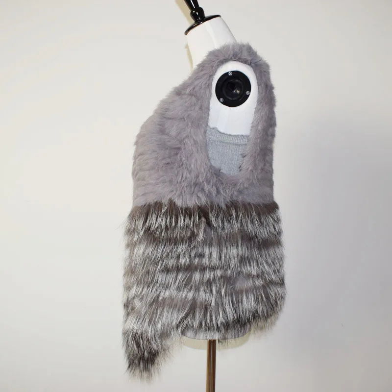 Женский трикотажный жилет с мехом лисы ручной работы осенне-зимний контраст |