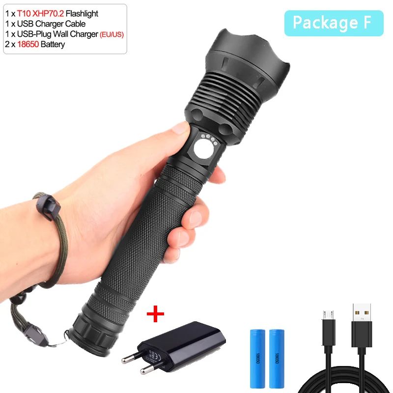 Package F 160000 люмен XLamp xhp70.2 самый мощный фонарик usb Zoom СВЕТОДИОДНЫЙ Фонарь xhp70 xhp50 18650 26650 батарея Лучший Отдых на природе 90 - Испускаемый цвет: Package F