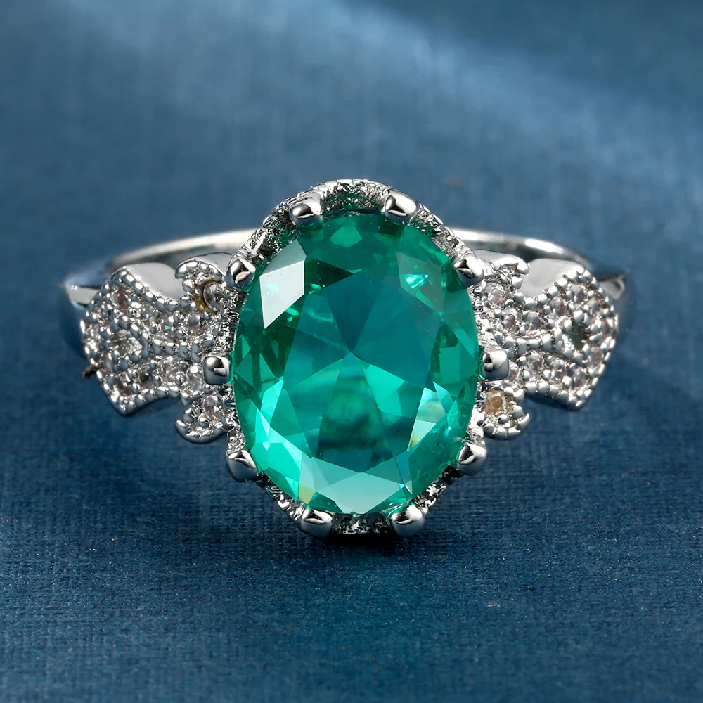 Новый модный светло-голубой камень царского кольца ювелирных изделий Изысканные свадебные банды на заказ Палец для женщин Bijoux Bagues Femme.