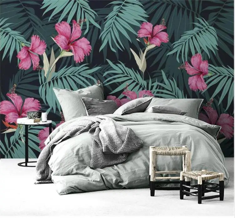Пользовательские 3d цветочные обои тропические растения Пальмовые Листья фото