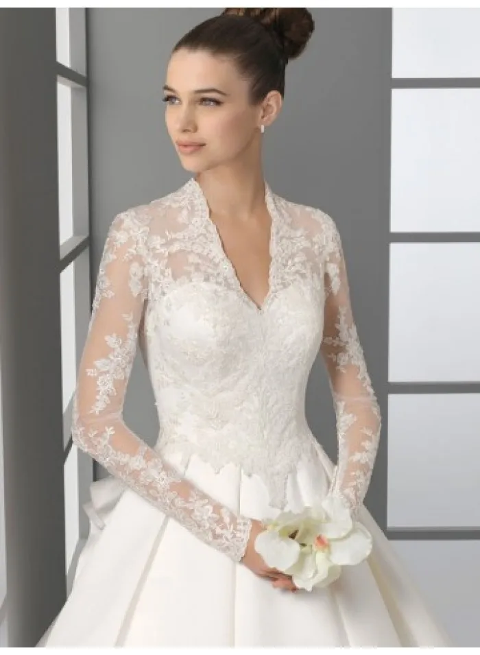 Famous Design Custom White/Ivory Satin Lace Royal Train Long Sleeve Wedding Dress Bridal Gown 2014 | Свадьбы и торжества