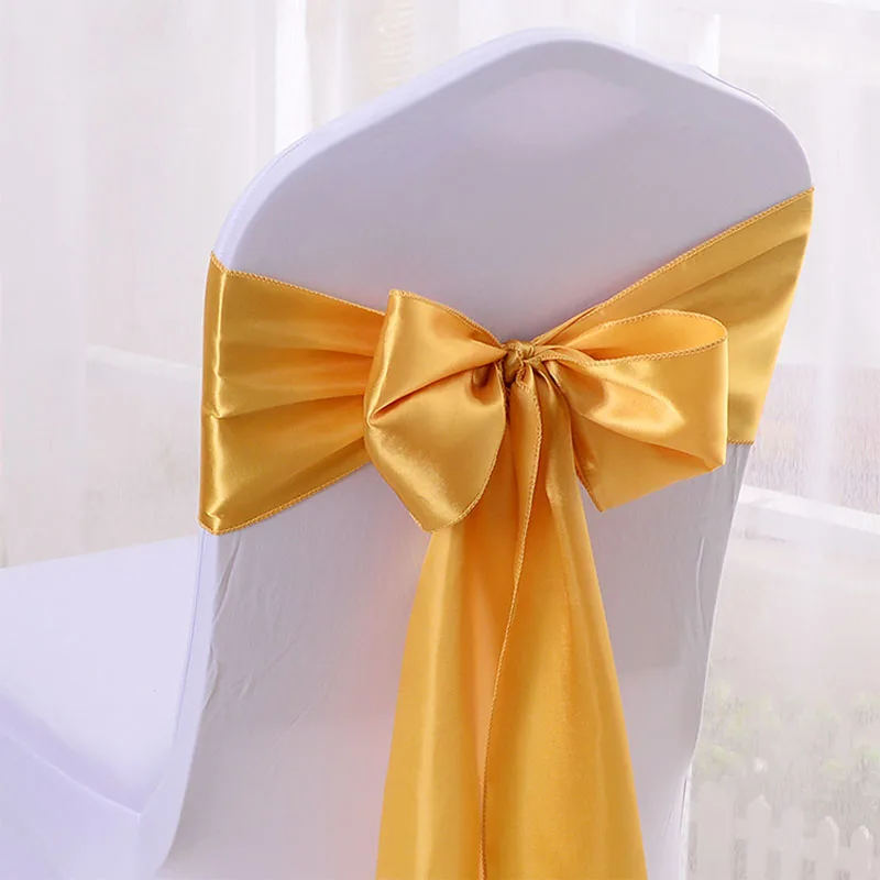 Hot 50pcs/lot 16*275cm Red/Blue/Yellow/Purple Satin Bow Tie Ribbon Band Chair Cover Sash Hotel Banquet Wedding Party Decoration