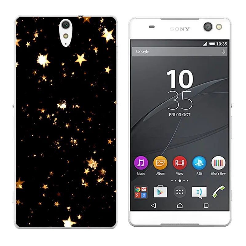 Soft TPU Back Case for Sony Xperia C5 Phone Golden Printing Cover Ultra/E5553/E5506 Silicon Shell |