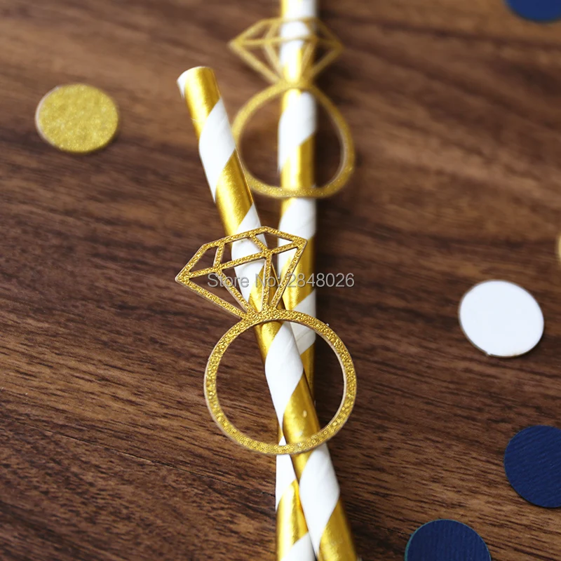 

Gold Diamond paper Straws,wedding party Decorations glitter gold ring straws