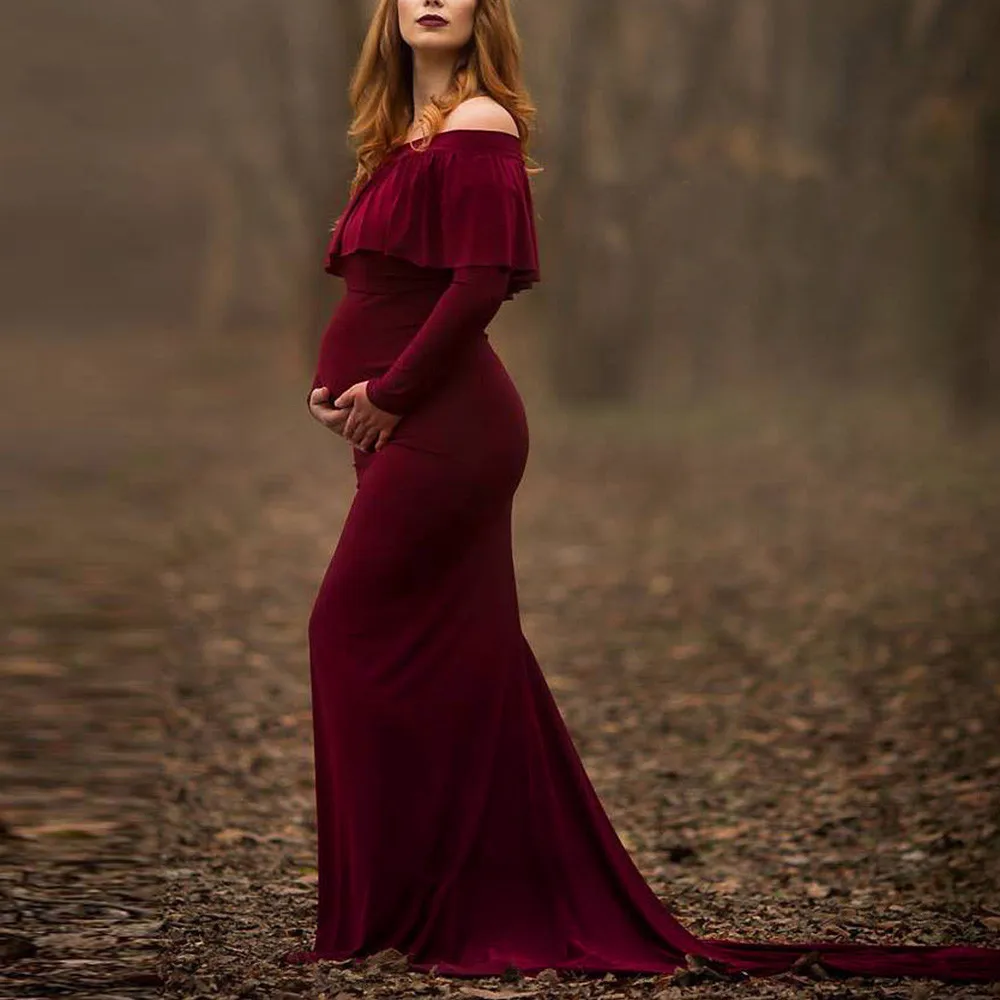 Maternity Dress Fashion Womens Pregnant Sexy Photography Props Off Shoulders Ruffles Nursin Women Dresses #40 | Мать и ребенок