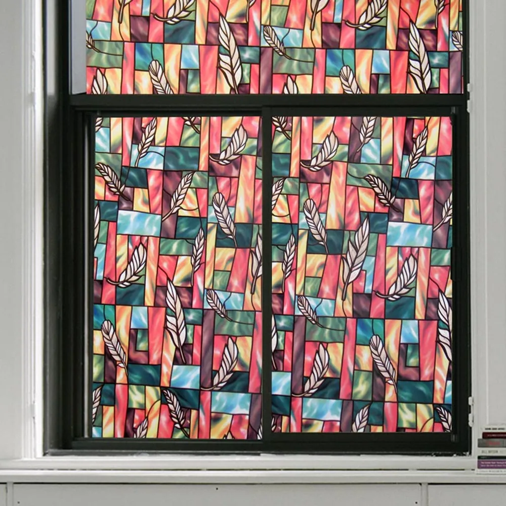 Цветные перья статическая стеклянная оконная пленка декоративная наклейка на