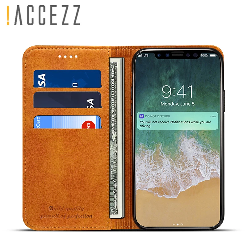 ! ACCEZZ Роскошный кожаный чехол для телефона карман карты полный защитный iphone X XS MAX