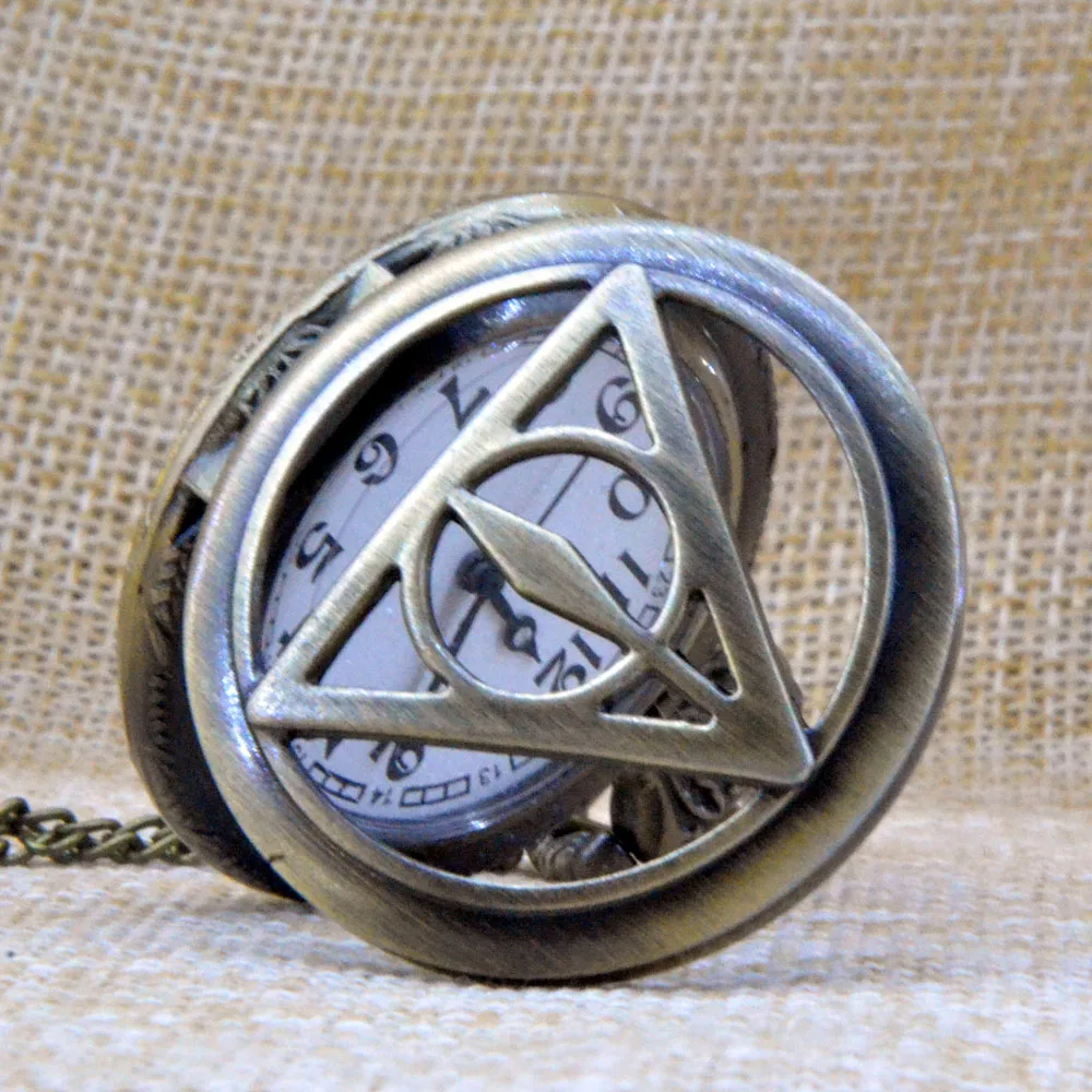 Винтажный Черный Гарри Поттер Deathly Hallows кварцевые карманные часы аналоговый кулон ожерелье Мужские Женские часы подарок Montre Reloj